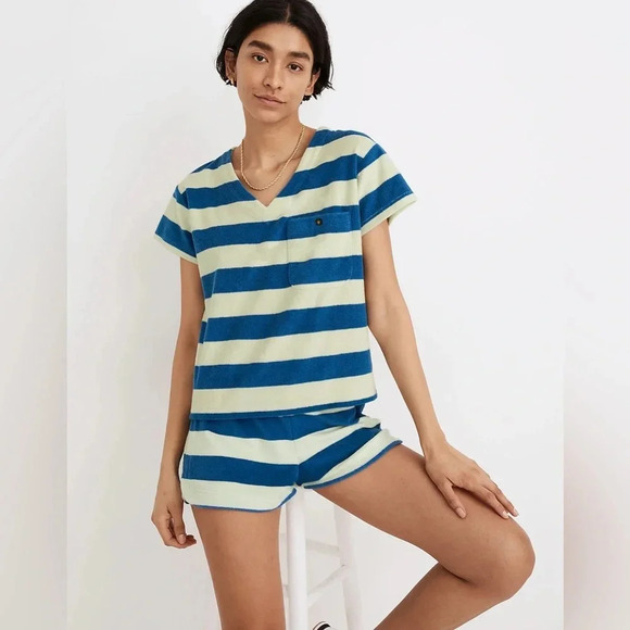 Madewell MWL Retroterry V-Neck Pocket Top in Rugby Stripe size medium - Picture 1 of 6